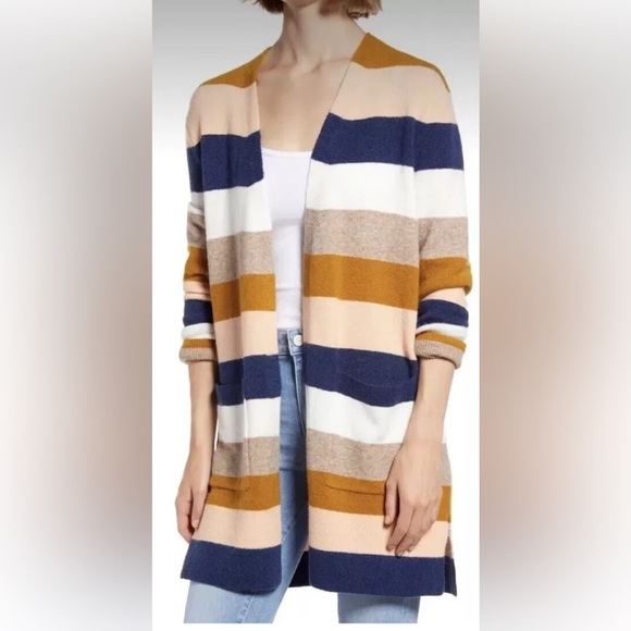 Madewell Kent Open Cardigan Colorbock Stripe Pockets Bengali Indigo Cardigan - Picture 1 of 8